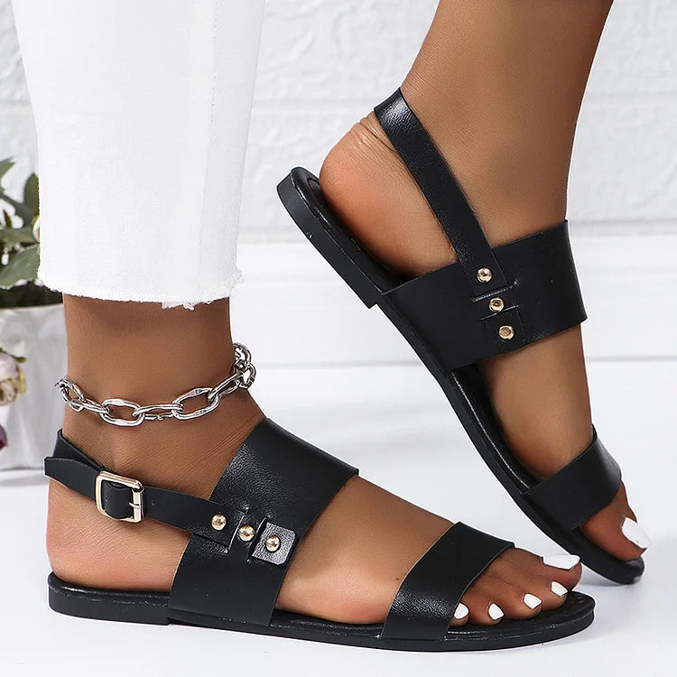 Studded Slingback Strap Buckle Solid Color Casual Sandals