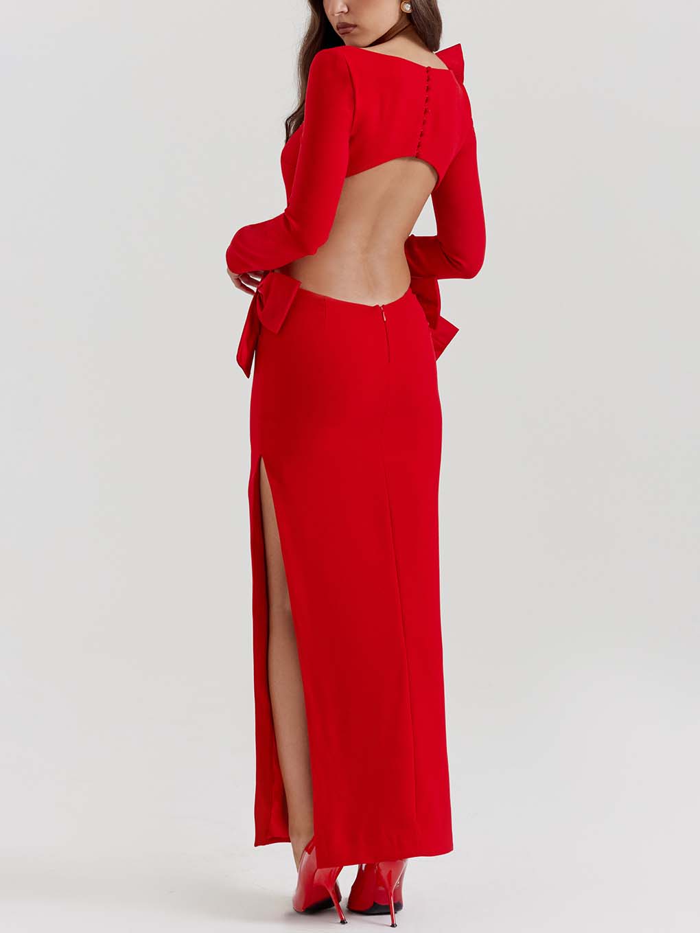 Elegant Red Bow Maxi Dress