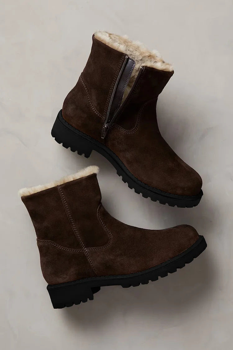 Round Toe Faux Fur Lined Dark Brown Snow Boots [Pre Order]