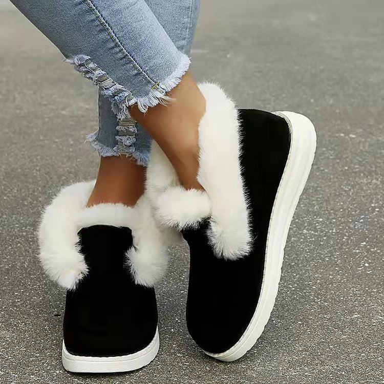 Colorblock Fluffy Trim Round Toe Casual Snow Boots