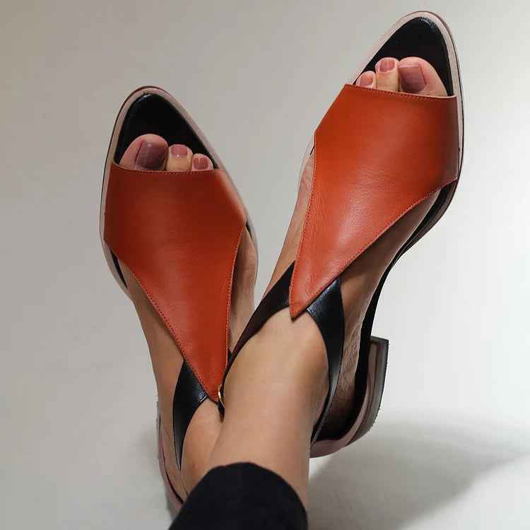 Sandali casual a punta aperta con ritaglio a blocchi di colore 