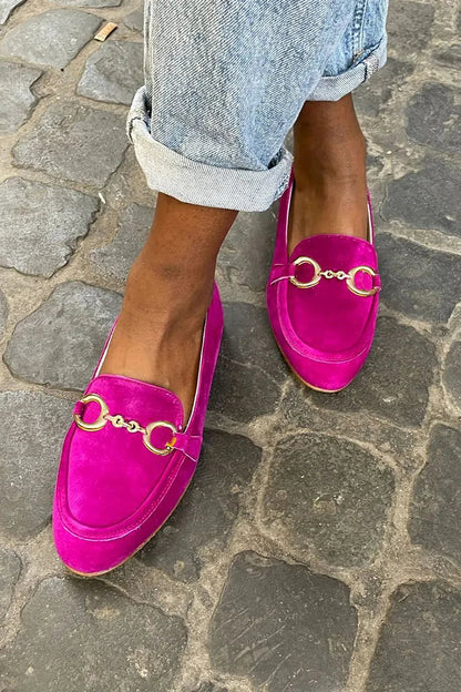 Matte Faux Suede Metallic Buckle Decor Loafers