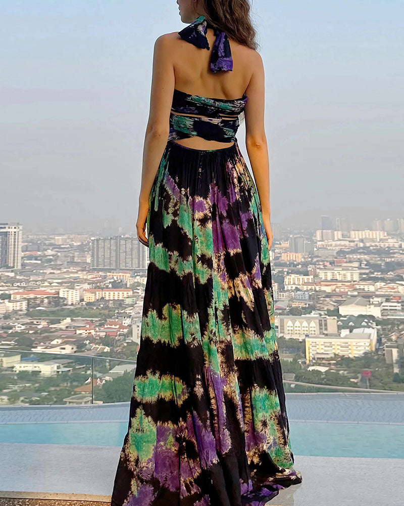 Vestido halter sin mangas con efecto tie-dye de verano 