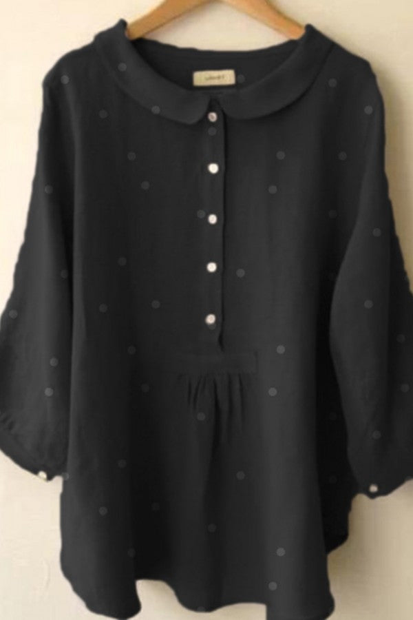 Polka Dot Print Collared Long Sleeves Blouse