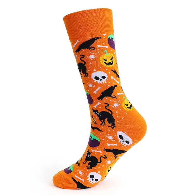 Halloween Ghost Pumpkin Skull Spider Cartoon Print Mid Calf Socks