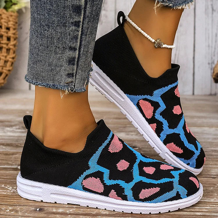 Leopard Print Colorblock Lightweight Slip On Loafers Shoes