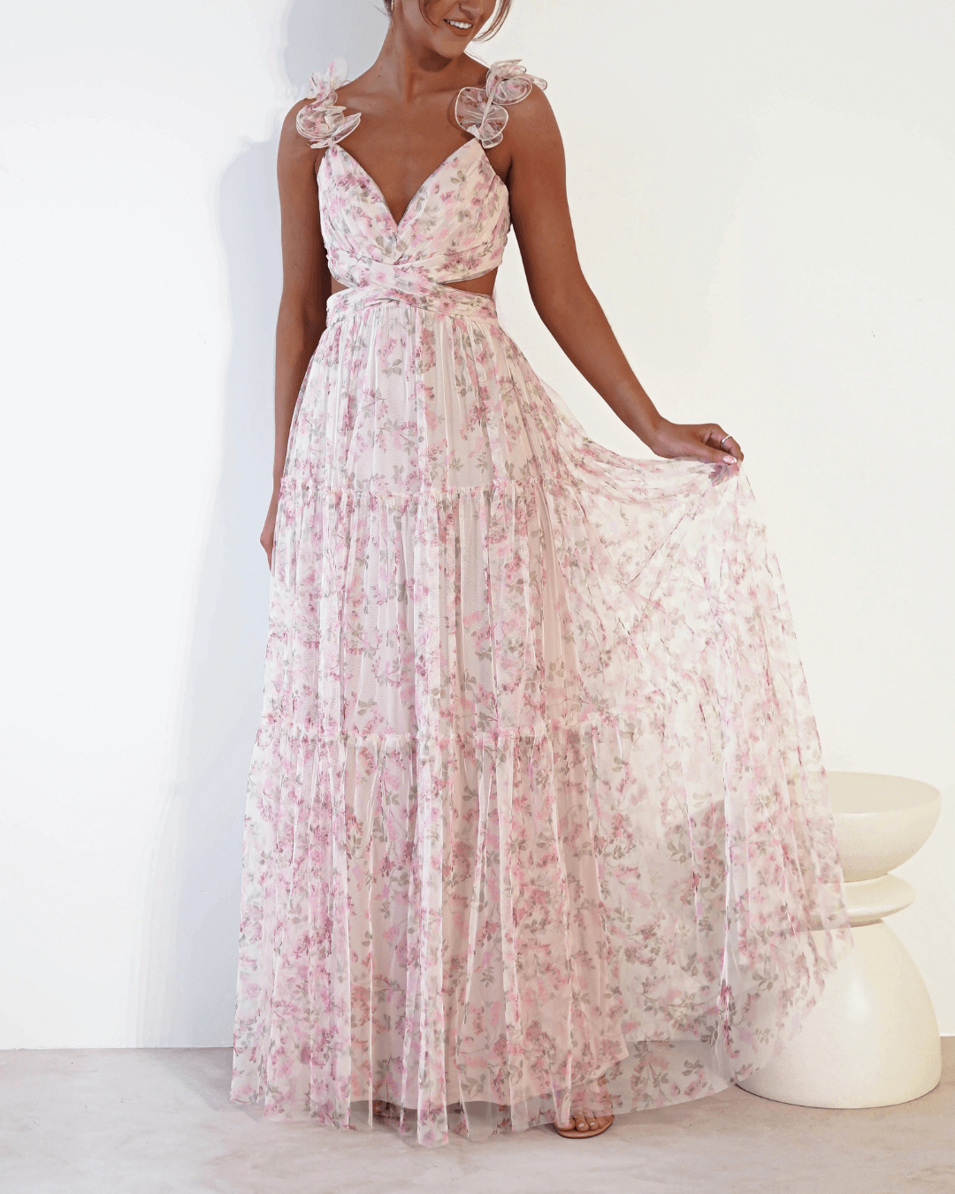 Tulle frill straps maxi dress