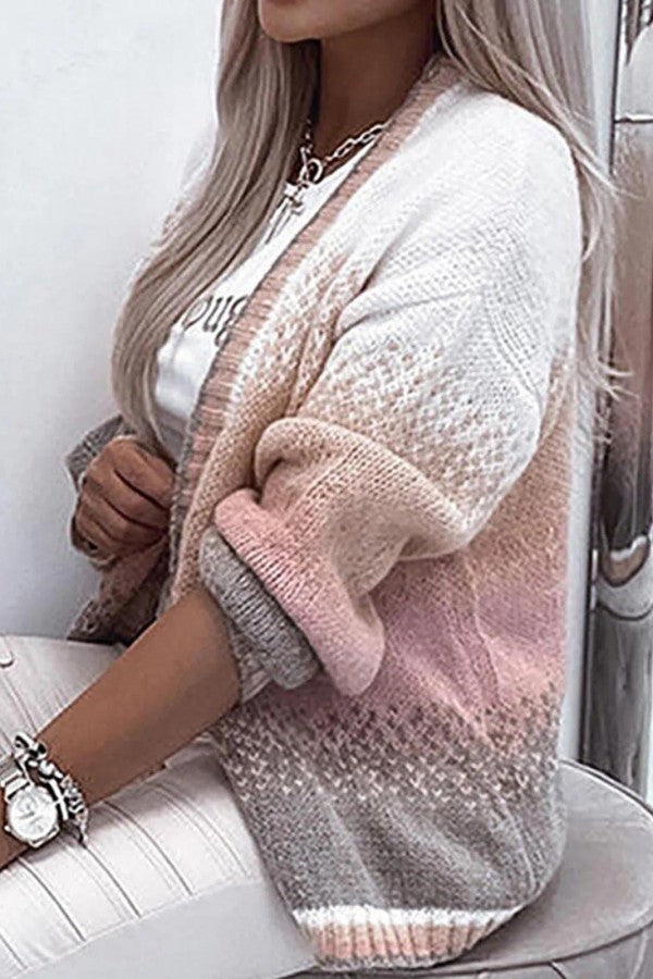 Color Block Casual Long Sleeves Sweater Cardigan