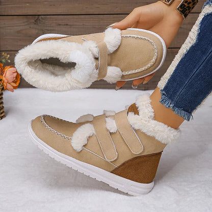 Fluffy Trim Stitch Detail Colorblock Round Toe Snow Boots