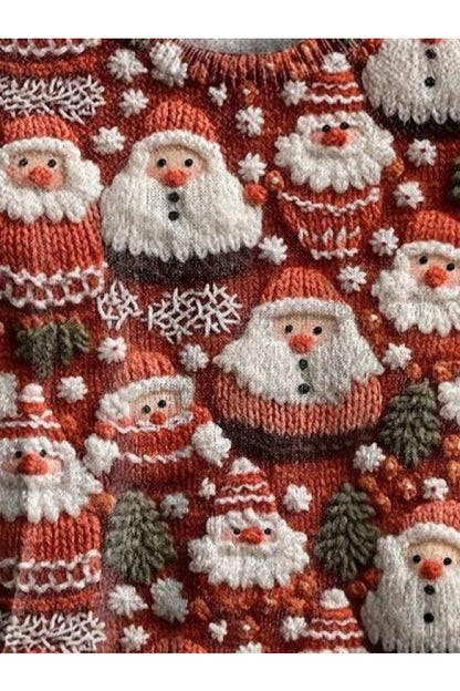 Felpa girocollo casual larga glitterata di Babbo Natale 