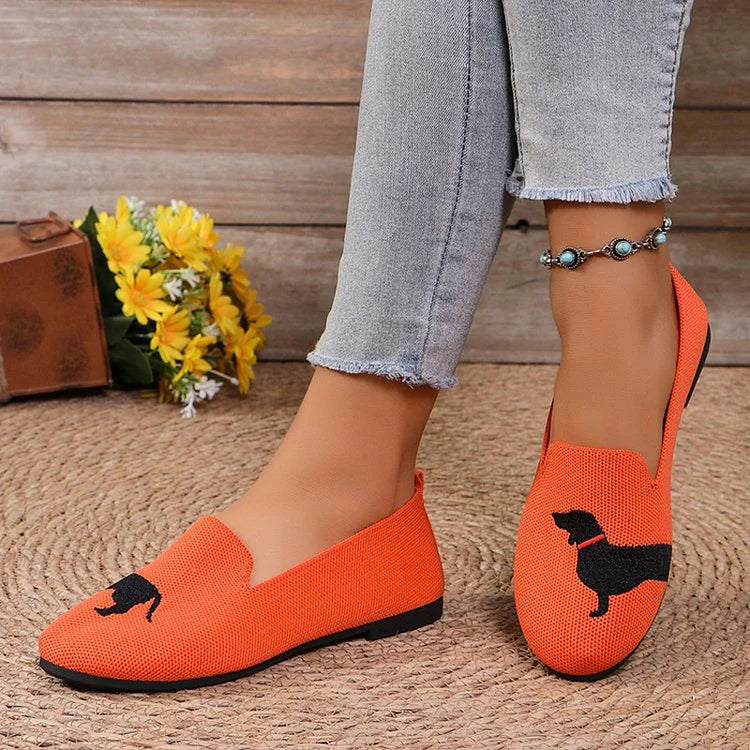 Dachshund Pattern Round Toe Casual Slip On Loafers