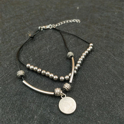 Boho Style Alloy Round Pendant Beaded Layered Anklet