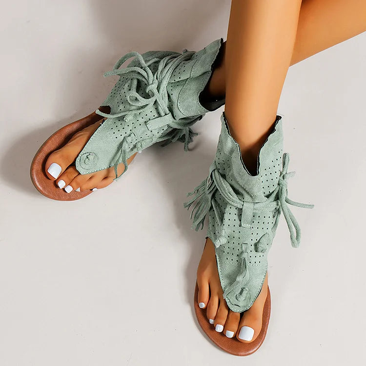 Strappy Tassel Cut Out Detail Flip Flops Plain Boots Sandals