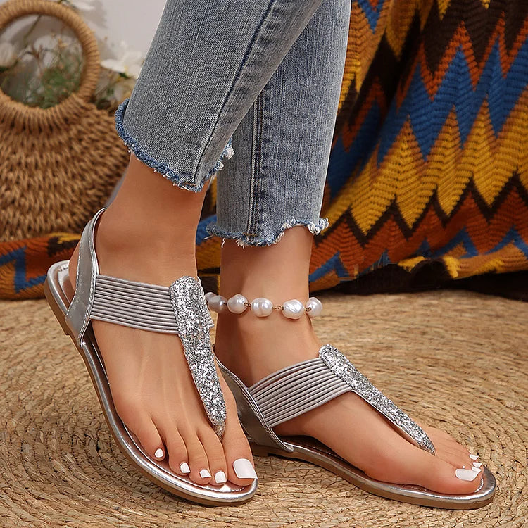 Glitter Sequin Patchwork Slingback Strap Flip Flops Sandals