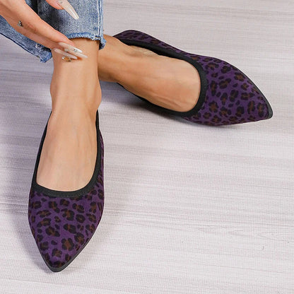 Leopard Print Pointed Toe Contrast Trim Casual Flats