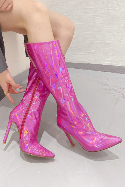 Pointed Toe Side Zipper Solid Color Stiletto Heel Knee High Boots