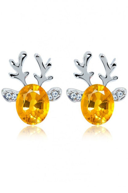 Crystal Gem Christmas Antlers Stud Earrings