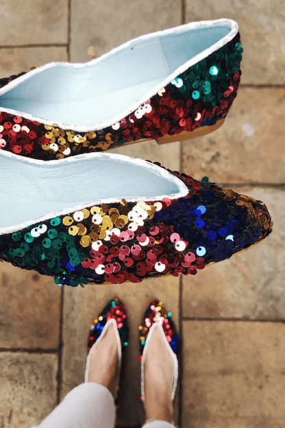 Multicolor Sequin V-Cut Glam Slip-On Flats [Pre Order]