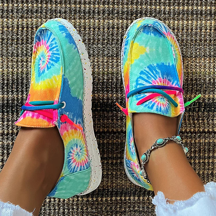 Multicolor Tie Dye Print Canvas Round Toe Lace Up Sneakers