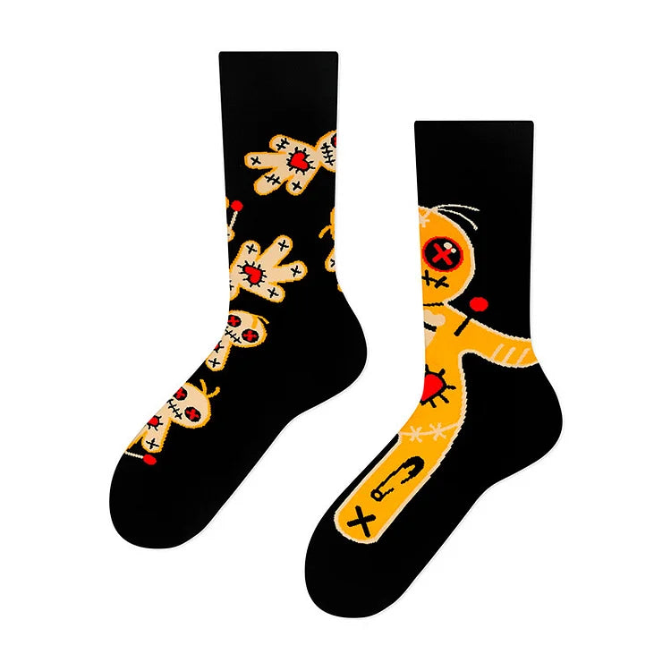 Halloween Muppet Doll Blossom Guitar Skeleton Print Mid Calf Socks