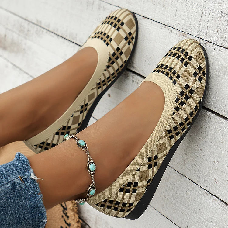 Casual Geo Pattern Print Round Toe Low-Top Knit Loafers