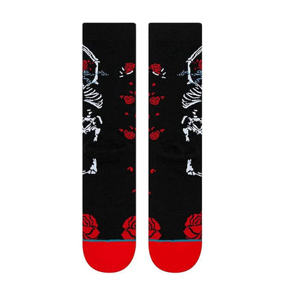 Halloween Rose Skeleton Dancing Print Mid Calf Socks