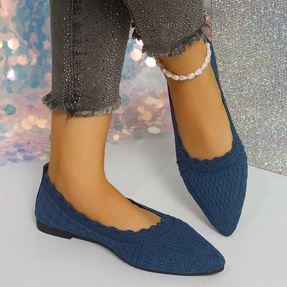 Knitted Solid Color Pointed Toe Patchwork Slip On Flats