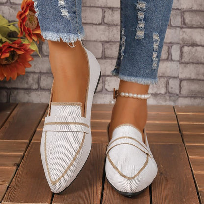 Contrast Color Pointed Toe Knitted Patchwork Flats