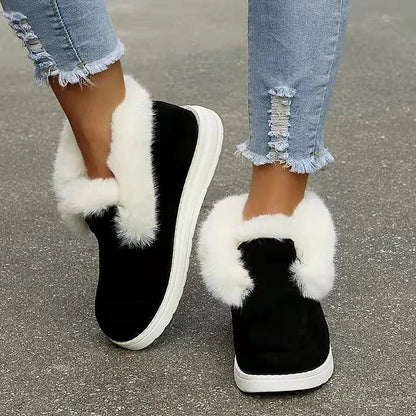 Colorblock Fluffy Trim Round Toe Casual Snow Boots