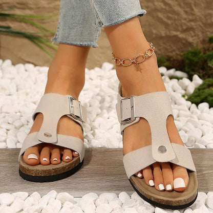 Studded Buckle Round Toe Platform Casual Plain Slippers