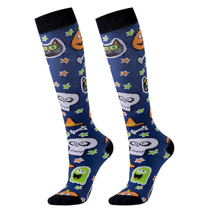 Halloween Pattern Skull Ghost Haunted House Star Print Over The Calf Socks