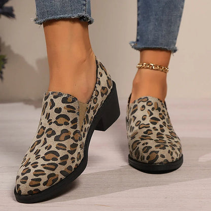 Leopard Print Round Toe Chunky Heel Casual Loafers