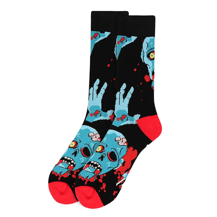 Halloween Bloody Skeleton Rose Floral Print Mid Calf Socks