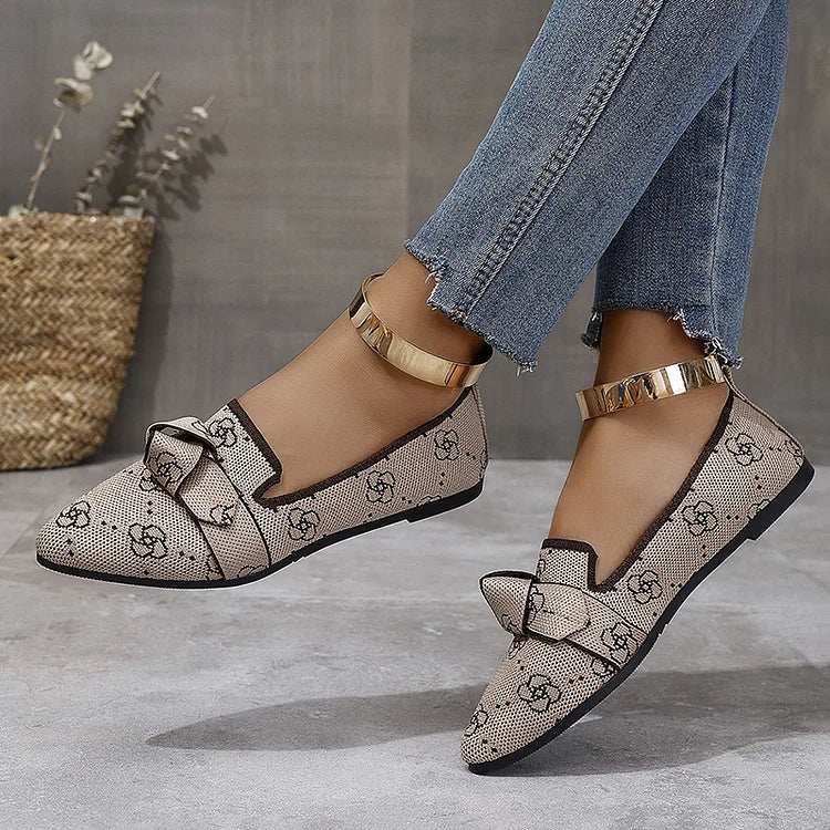 Leopard Pattern Knotted Pointed Toe Slip On Flats