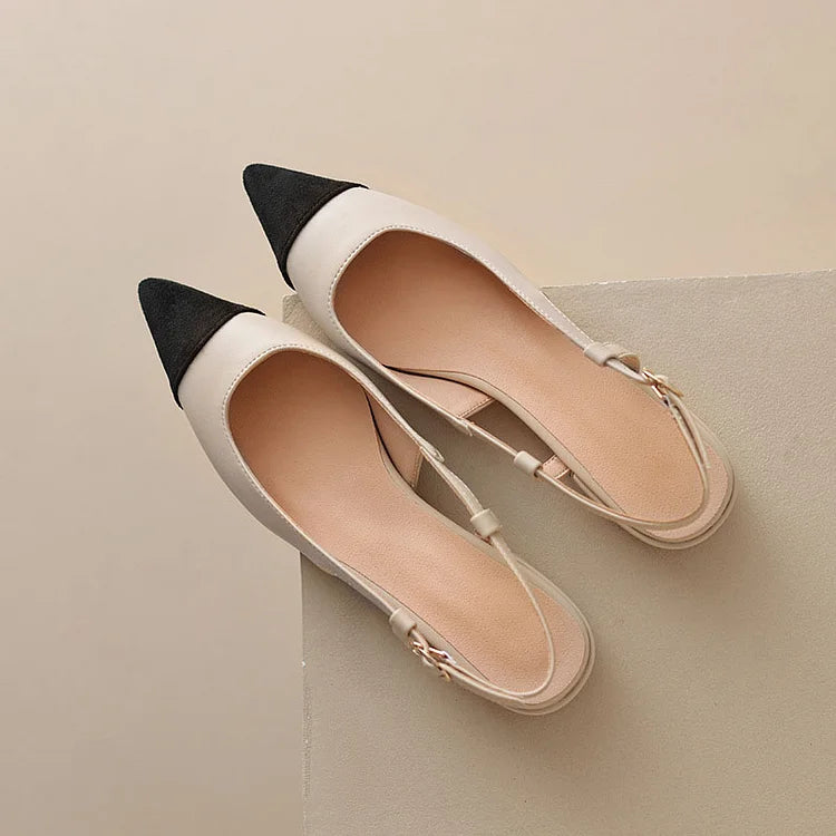 Color Block Pointy Toe Hollow Out Slingback Retro Flats