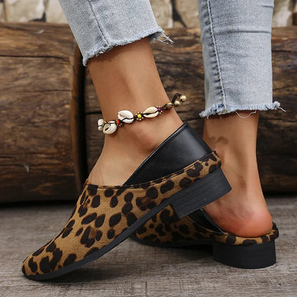 Leopard Pattern Patchwork Pointed Toe Slip On Flats