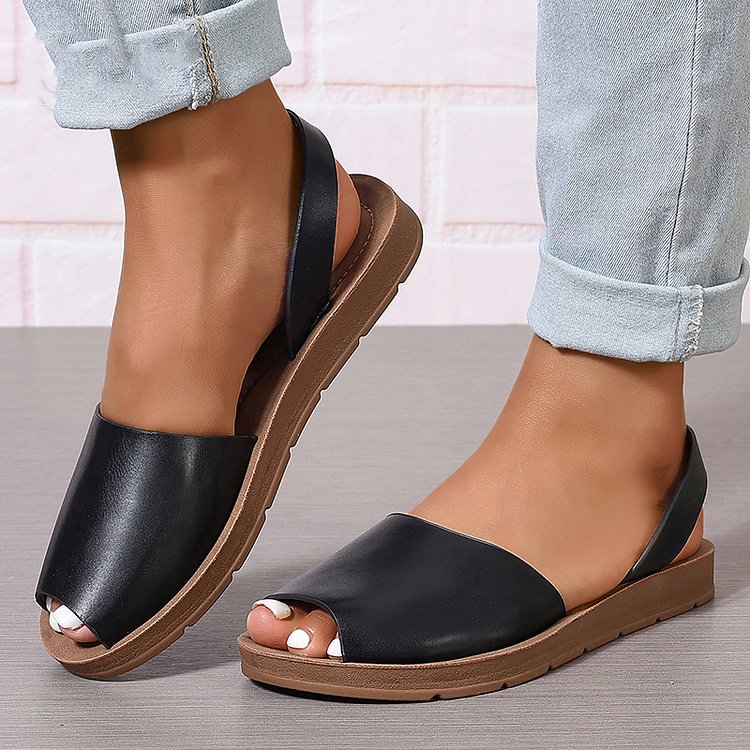 Peep Toe Slingback Strap Solid Color Casual Sandals