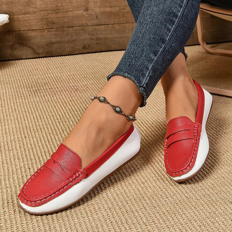 Stitch Detail Patchwork Round Toe Casual Loafers