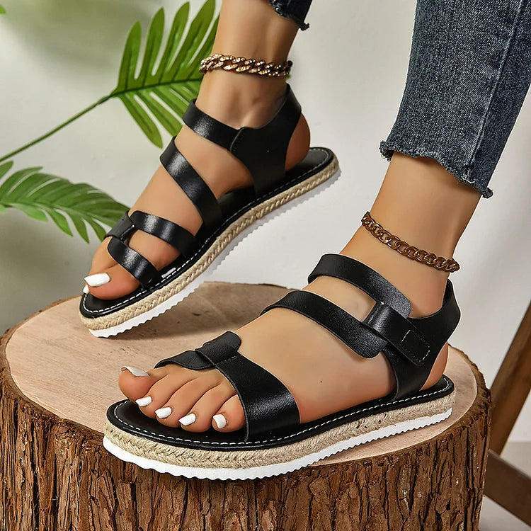 Casual Plain Seam Criss Cross Strappy Espadrille Patchwork Sandals