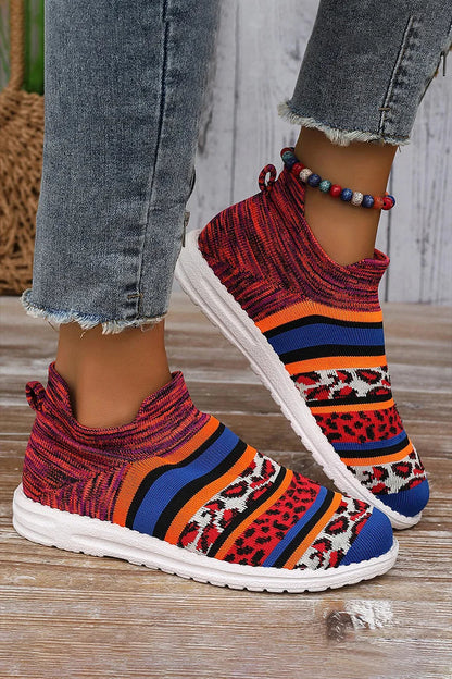 Colorblock Leopard Pattern Round Toe Casual Sneakers