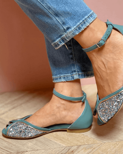 Glitter Peep Toe Patchwork Ankle Strap Buckle Sandals