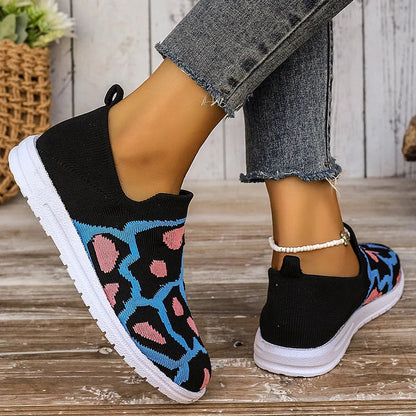 Leopard Print Colorblock Lightweight Slip On Loafers Shoes