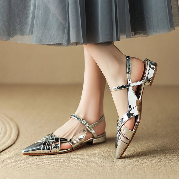 Metallic Sheen Hollow Out Pointy Toe Slingback Flats