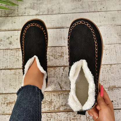 Round Toe Stitch Detail Faux Fur Lined Flat Snow Boots