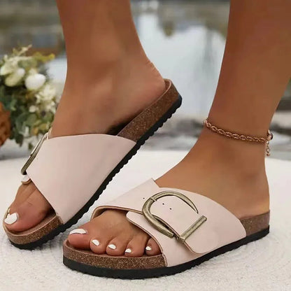 Buckle Strap Design Soft-Soled Round Toe Casual Plain Slippers