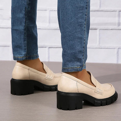 Casual Patchwork Round Toe Plain Chunky Heels Loafers