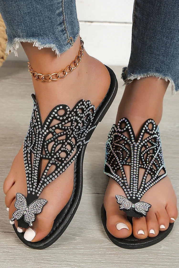 Butterfly Rhinestone Embellished Hollow Out Flip Flops Slippers