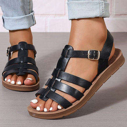 Casual Woven Strap Hollow Out Buckle Solid Color Sandals