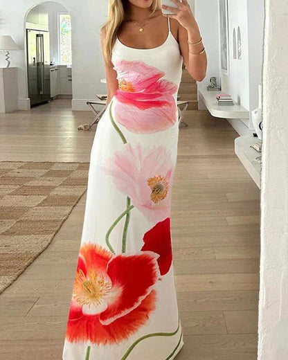 Vestido largo sexy con estampado floral y espalda descubierta 