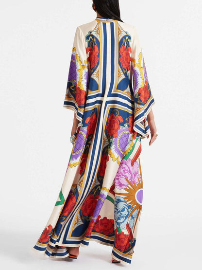 Unique Ethnic Floral Print Flowing Maxi Dress